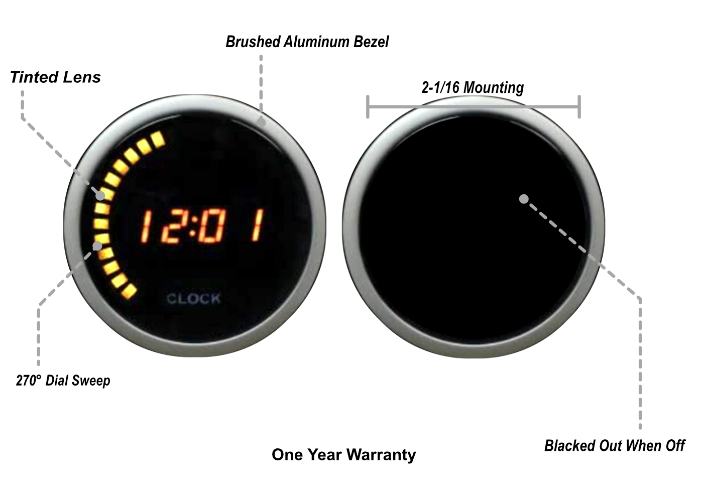 Prosport 2-1/16" Digital Clock 12 volt -Amber