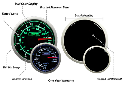 Prosport 2-1/16" Green/White Exhaust Gas Temperature Gauge