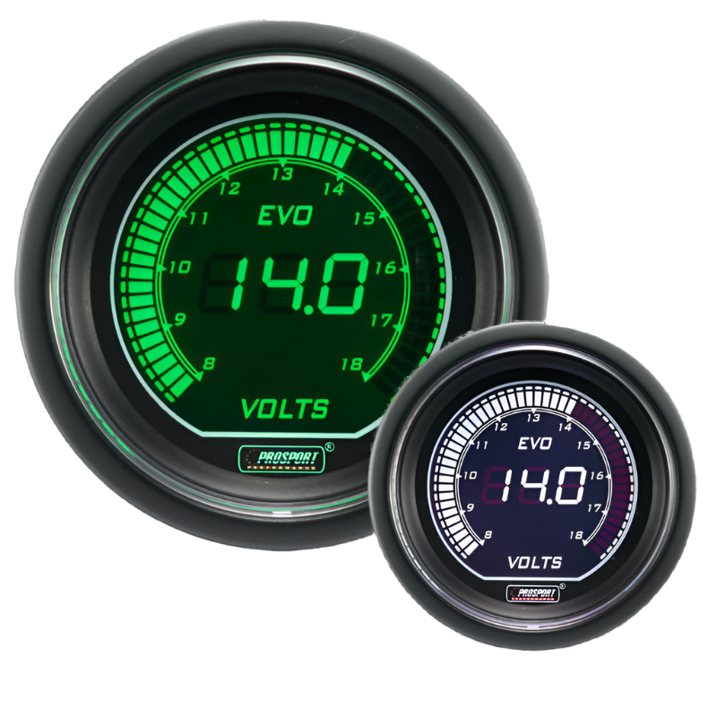 Medidor de voltaje eléctrico Prosport Evo de 2-1/16" (blanco y verde)