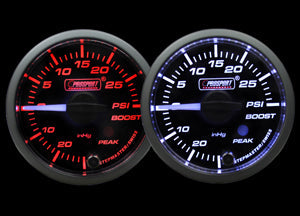 Indicador de presión Prosport Premium White Pointer de 2-1/16", lente transparente, color ámbar/blanco