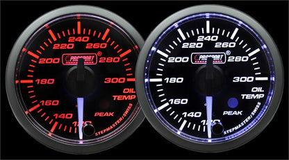 Medidor de temperatura de aceite Prosport de 2-1/16" con puntero blanco premium y lente transparente color ámbar/blanco
