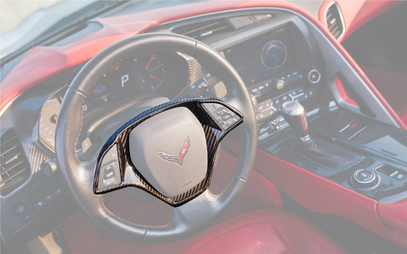 Carbonado 2013-2019 Corvette C7 Z06 Grandsport Dry Carbon Fiber interior Steering Wheel Cover Trim