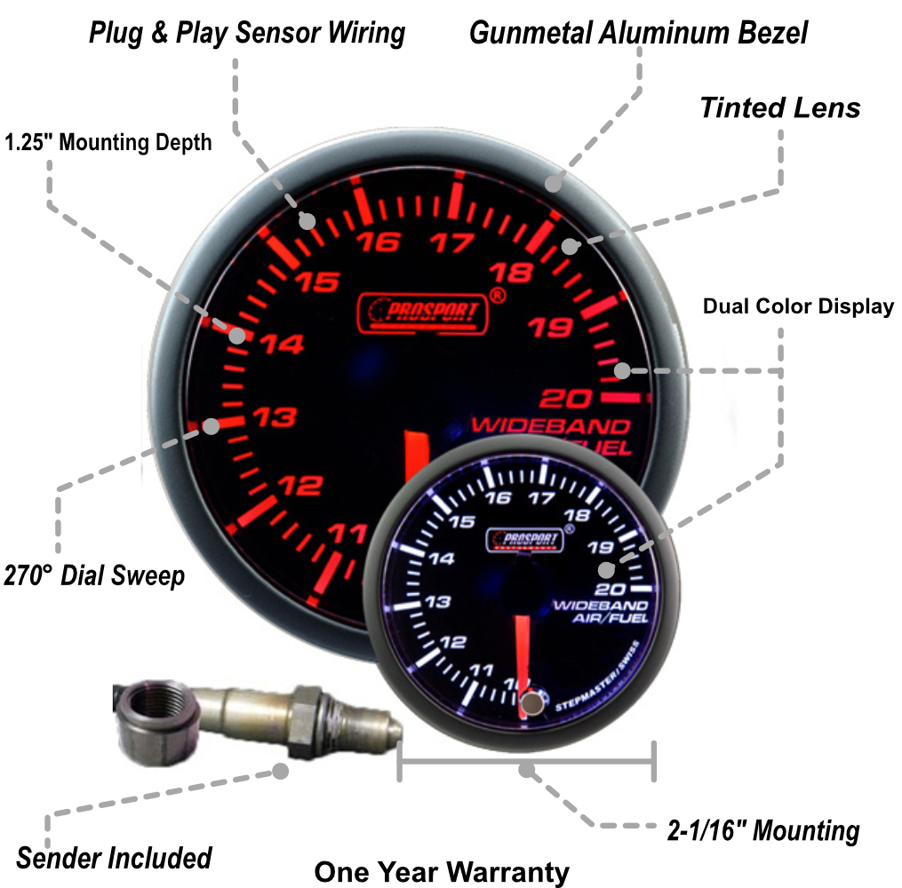 Kit de relación aire-combustible de banda ancha premium Prosport de 2-1/16" - Ámbar/Blanco