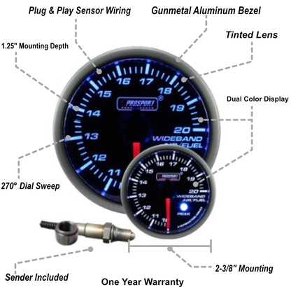 Prosport 2-1/16" Premium Blue/White Wideband Air Fuel Ratio kit
