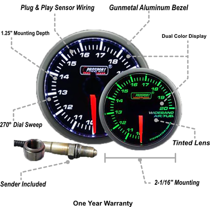 Prosport 2-1/16" Green/White Premium Wideband Air Fuel Ratio kit