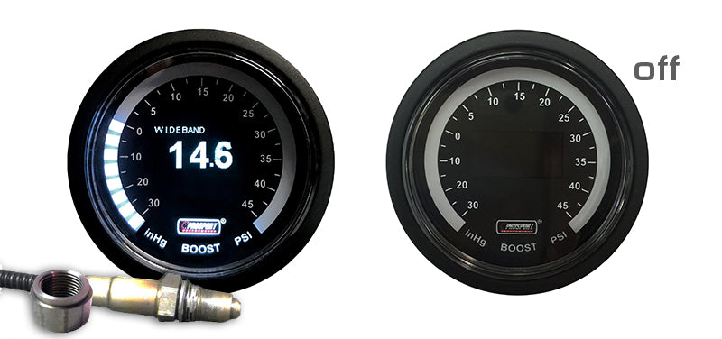 Pantalla OLED blanca Prosport de banda ancha de 2-1/16" con relación aire-combustible digital + BOOST