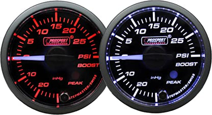 Indicador de presión Prosport Premium White Pointer de 2-1/16", lente transparente, color ámbar/blanco