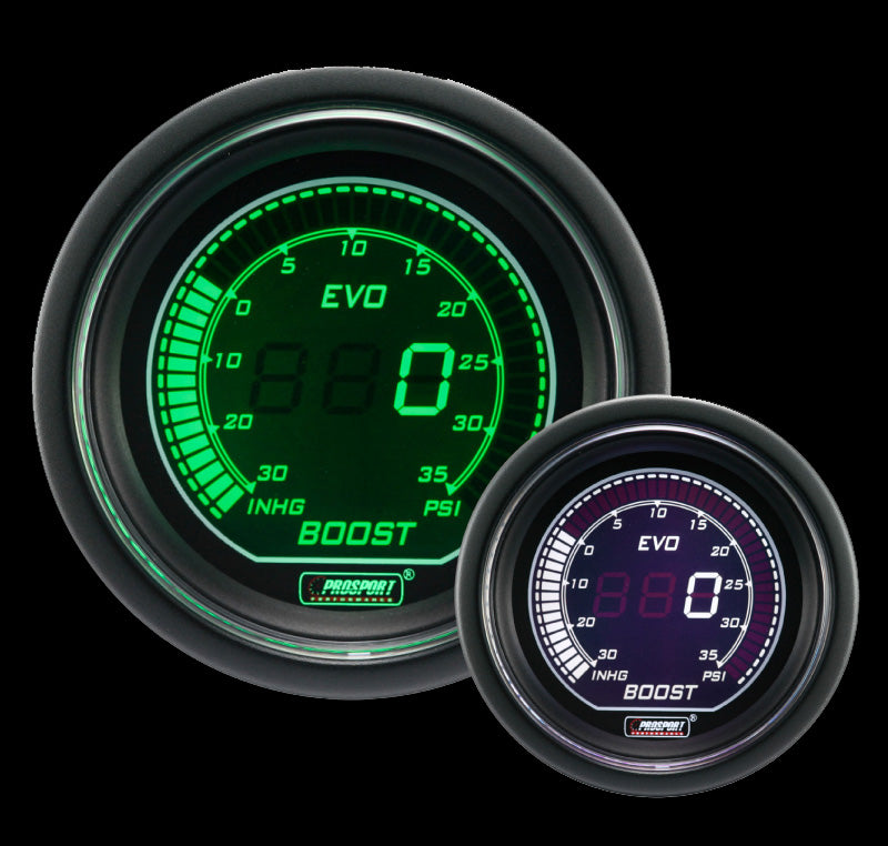 Medidor de presión de aceite eléctrico Prosport Evo de 2-1/16" (verde y blanco)