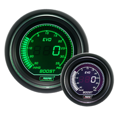 Medidor de presión de aceite eléctrico Prosport Evo de 2-1/16" (verde y blanco)