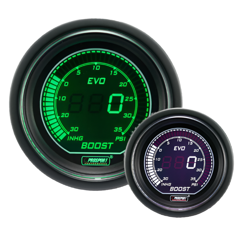 Medidor de presión de aceite eléctrico Prosport Evo de 2-1/16" (verde y blanco)