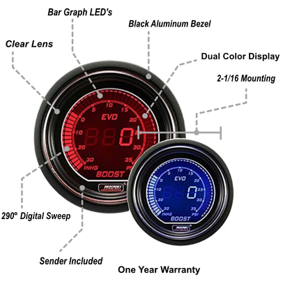 Medidor de impulso eléctrico Prosport Evo de 2-1/16"