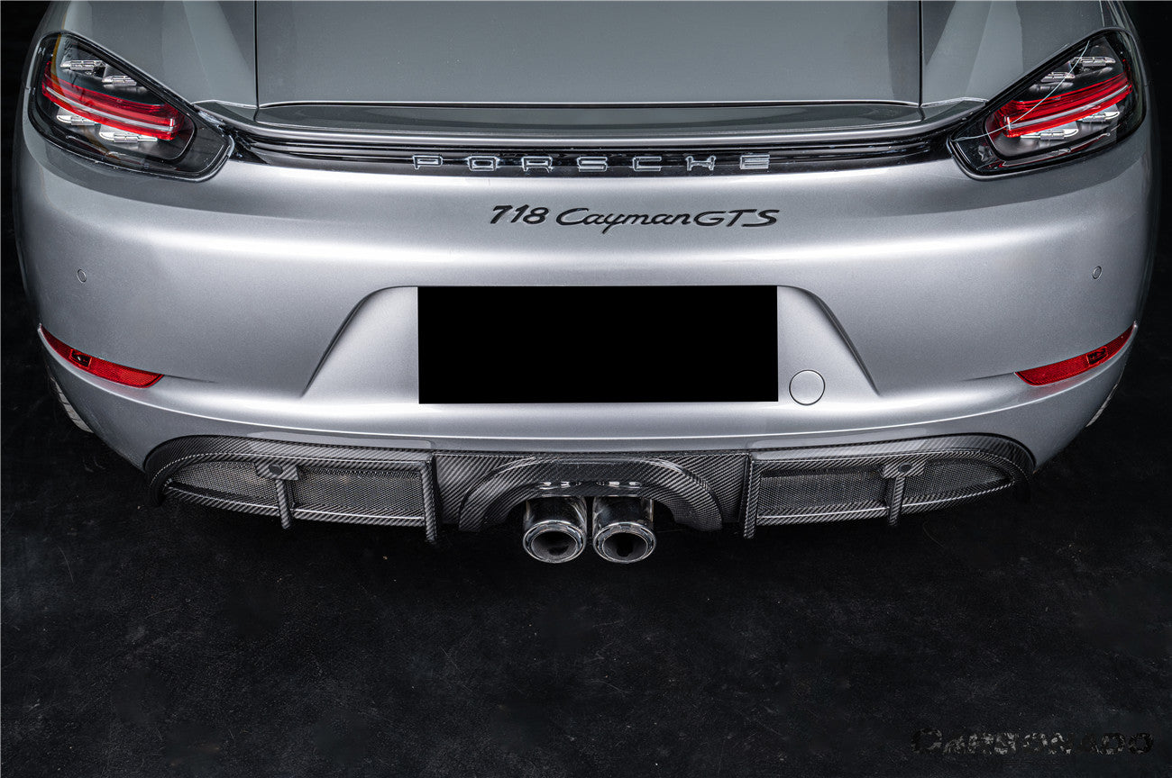 Carbonado 2017-2025 Porsche 718 Cayman Boxster GT4 Style Dry Carbon Fiber Middle Exhaust Rear Diffuser Lip