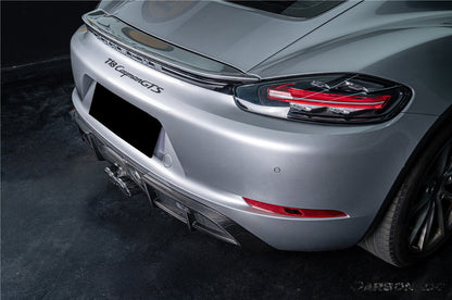 Carbonado 2017-2025 Porsche 718 Cayman Boxster GT4 Style Dry Carbon Fiber Middle Exhaust Rear Diffuser Lip