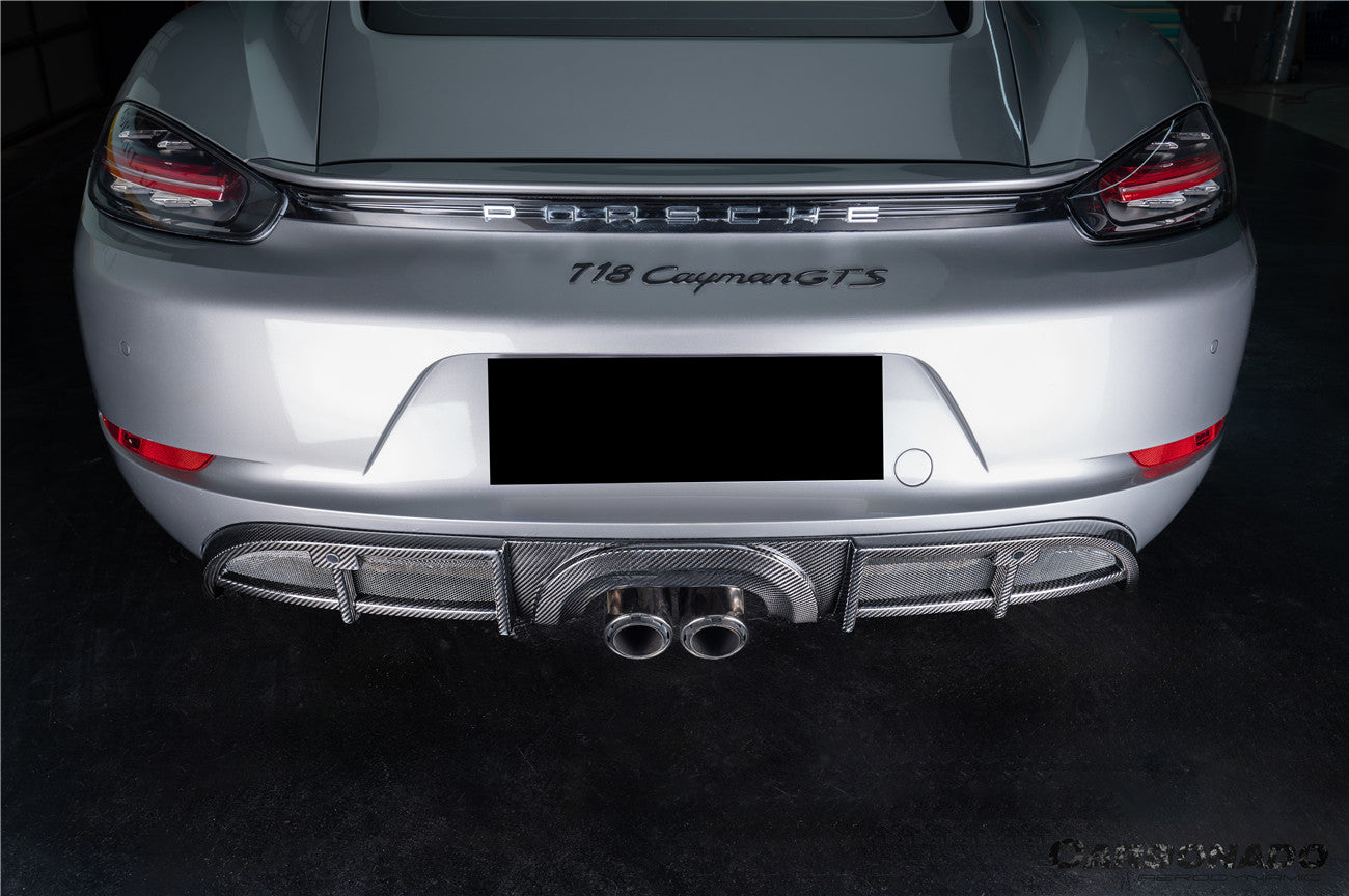 Carbonado 2017-2025 Porsche 718 Cayman Boxster GT4 Style Dry Carbon Fiber Middle Exhaust Rear Diffuser Lip