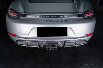 Carbonado 2017-2025 Porsche 718 Cayman Boxster GT4 Style Dry Carbon Fiber Middle Exhaust Rear Diffuser Lip