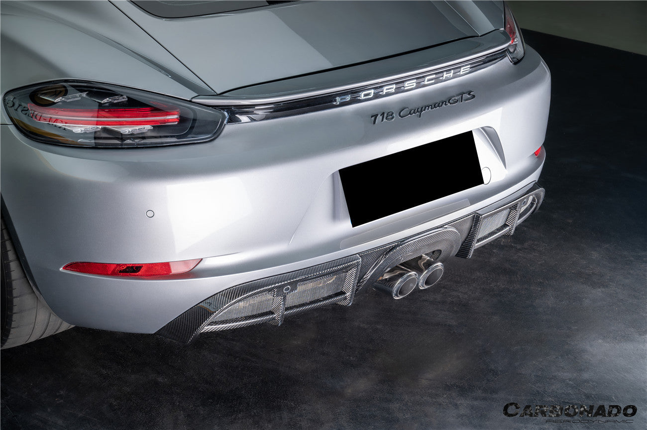 Carbonado 2017-2025 Porsche 718 Cayman Boxster GT4 Style Dry Carbon Fiber Middle Exhaust Rear Diffuser Lip