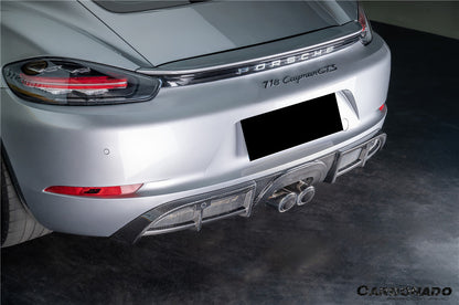 Carbonado 2017-2025 Porsche 718 Cayman Boxster GT4 Style Dry Carbon Fiber Middle Exhaust Rear Diffuser Lip