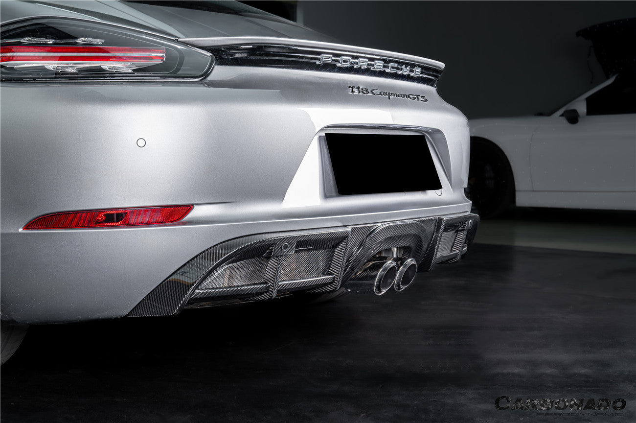 Carbonado 2017-2025 Porsche 718 Cayman Boxster GT4 Style Dry Carbon Fiber Middle Exhaust Rear Diffuser Lip
