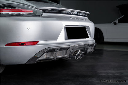 Carbonado 2017-2025 Porsche 718 Cayman Boxster GT4 Style Dry Carbon Fiber Middle Exhaust Rear Diffuser Lip