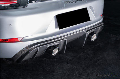 Difusor trasero de fibra de carbono estilo autoclave Porsche 718 Cayman Boxster GT4RS Carbonado 2017-2025 con alerones y puntas de escape