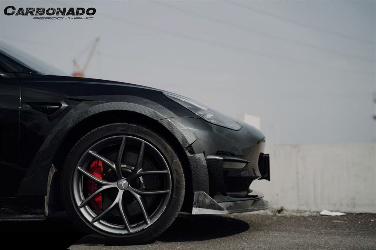 Carbonado 2017-2023 Tesla Pre Model 3 Turbo Style Carbon Fiber & pattern Look Wide body kit