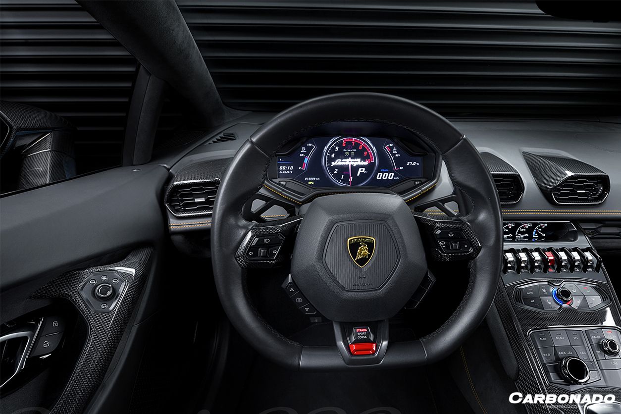 Moldura central del volante de fibra de carbono estilo autoclave para Lamborghini Huracan LP610 LP580 EVO (OEM) Carbonado 2015-2019