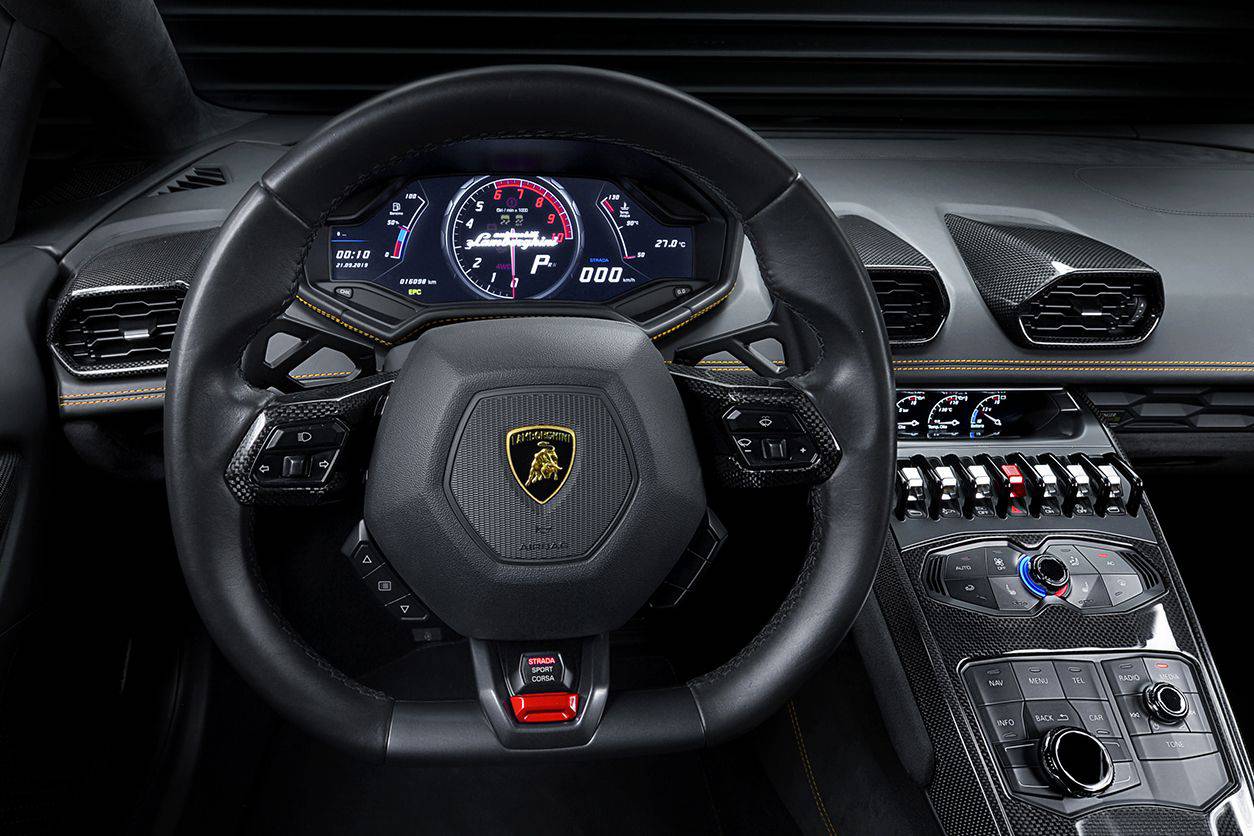 Moldura central del volante de fibra de carbono estilo autoclave para Lamborghini Huracan LP610 LP580 EVO (OEM) Carbonado 2015-2019
