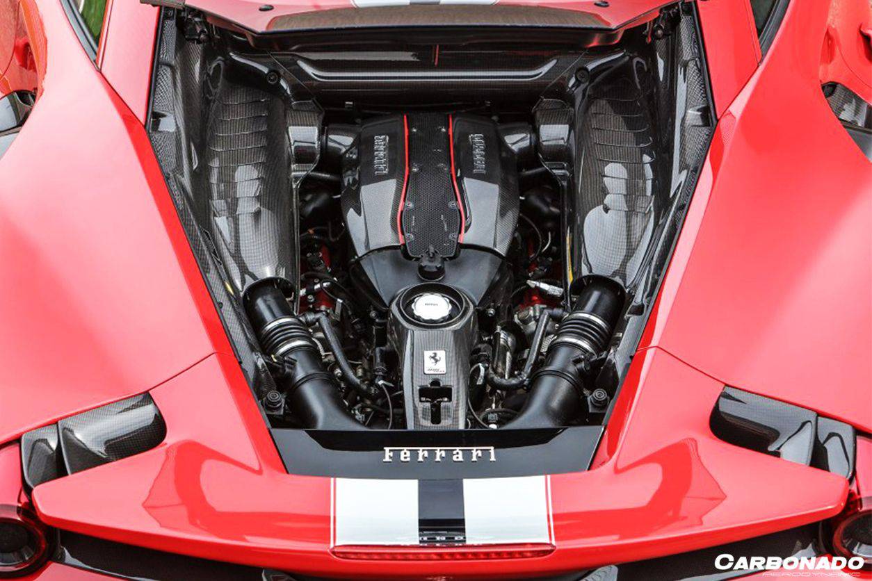 Carbonado 2015-2023 Ferrari 488 GTB Pista  F8 Dry Carbon Fiber Engine Bay Panels With Heat Protection