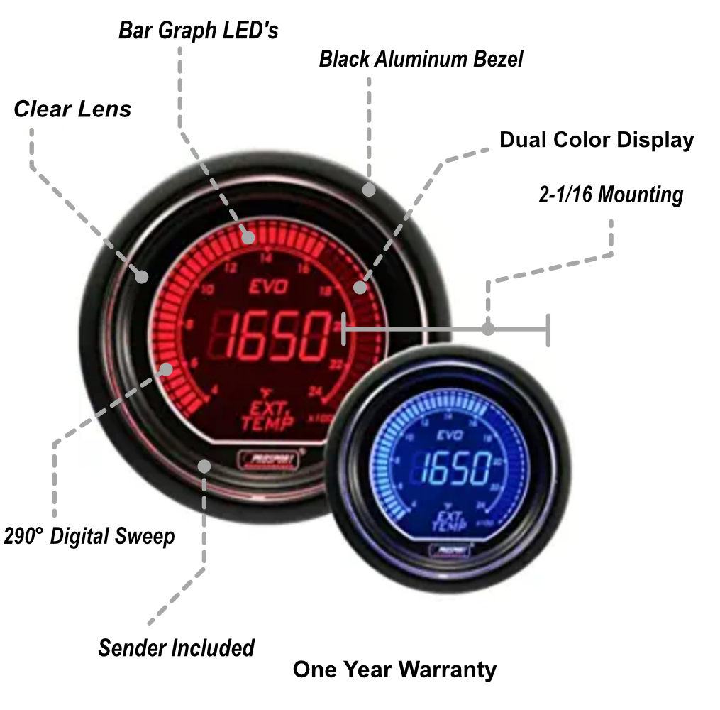 Prosport 2-1/16" Evo Electrical Exhaust Gas Temperature Gauge