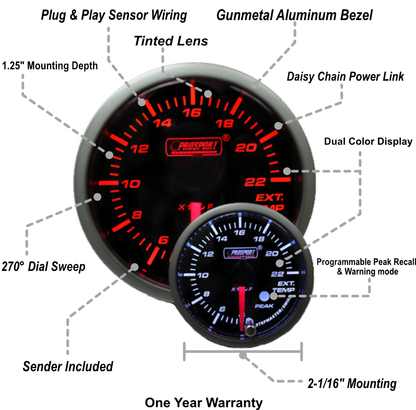 Prosport 2-1/16" Premium Amber / White EGT Gauge
