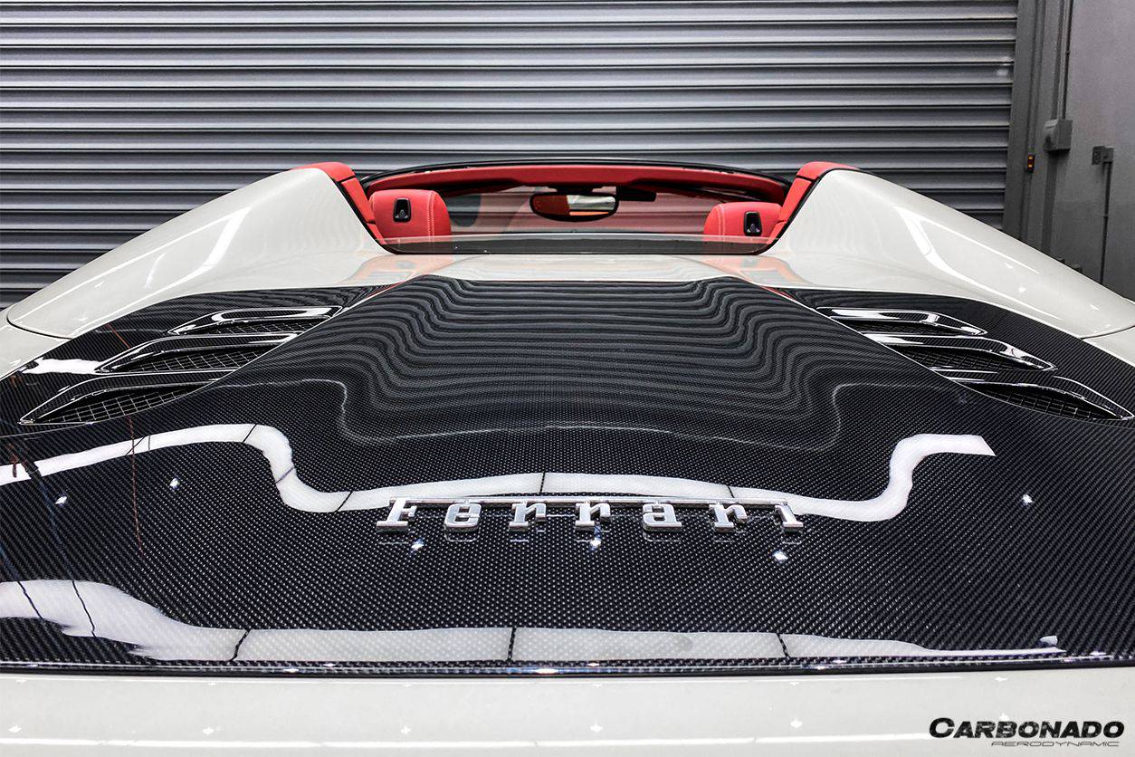Carbonado 2010-2015 Ferrari 458 Spider Style Double Carbon Fiber Engien Hood Trunk