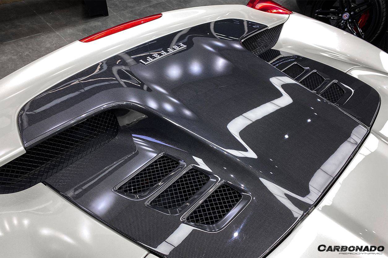 Carbonado 2010-2015 Ferrari 458 Spider Style Double Carbon Fiber Engien Hood Trunk