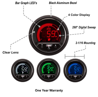 Medidor de nivel de combustible eléctrico Prosport Premium Evo de 2-1/16"
