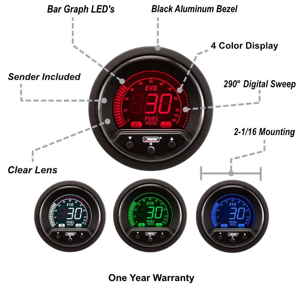 Manómetro de presión de combustible eléctrico Prosport Premium Evo de 2-1/16"