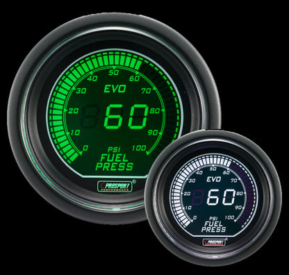 Prosport 2-1/16" Evo Electrical White and Green Fuel Pressure Gauge