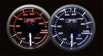 Prosport 2-1/16" Premium White Pointer Clear Lens Amber/White Fuel Pressure Gauge