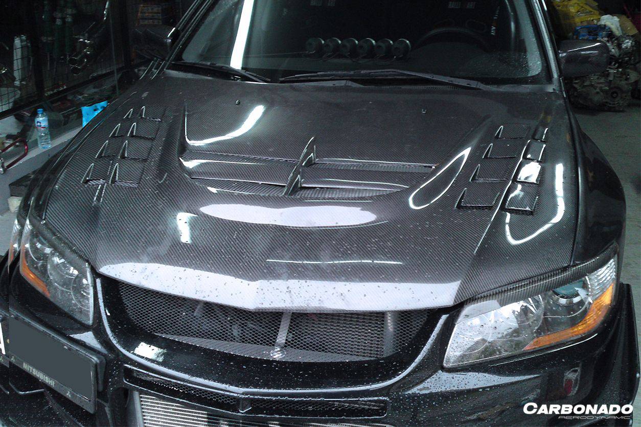 Capó de fibra de carbono estilo Mitsubishi Evo 7 8 9 VTX Carbonado 2003-2006