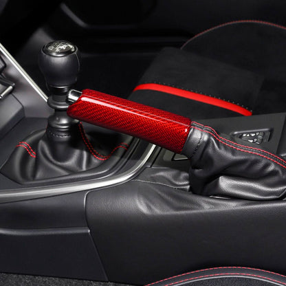 Manija de freno de mano JDMuscle [WRX 22-25 / WRX/STI 15-21 / BRZ/GR86 22-25] de fibra de carbono - Negra/Roja/Forjada 