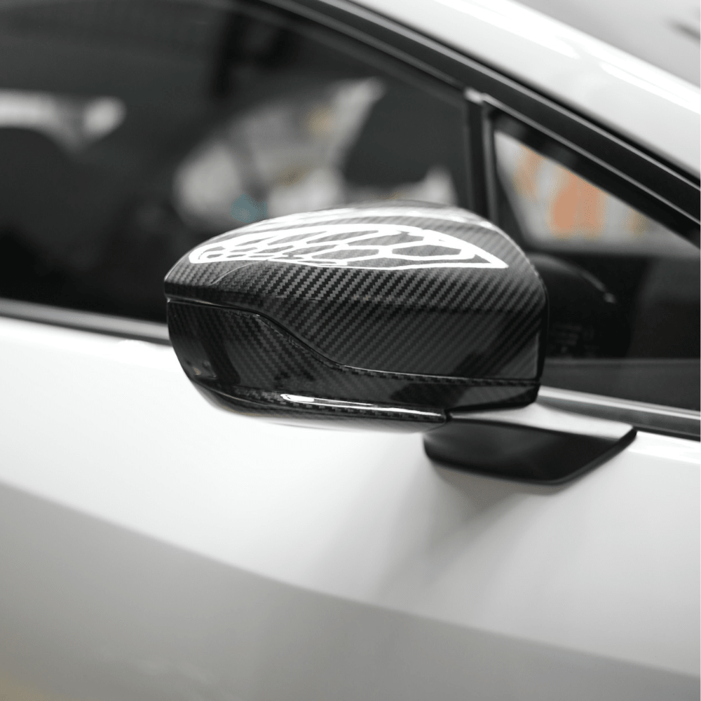 JDMuscle [22-25 WRX] Tanso Dry Carbon Fiber Side Mirror Lower Trim Covers w/ Gloss Finish