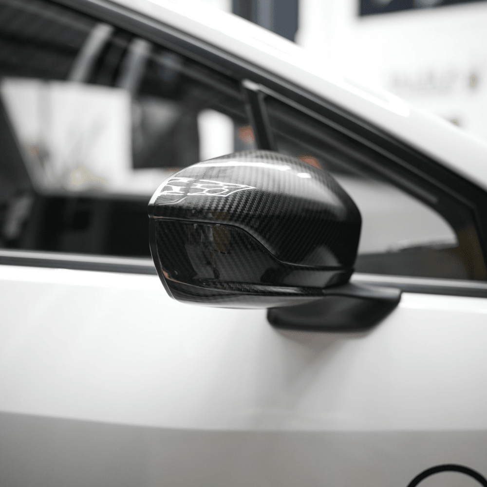 JDMuscle [22-25 WRX] Tanso Dry Carbon Fiber Side Mirror Lower Trim Covers w/ Gloss Finish