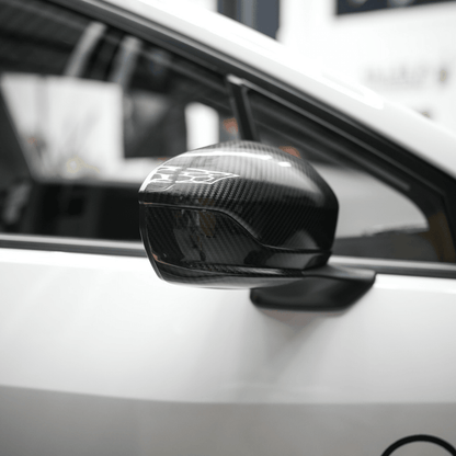 JDMuscle [22-25 WRX] Tanso Dry Carbon Fiber Side Mirror Lower Trim Covers w/ Gloss Finish
