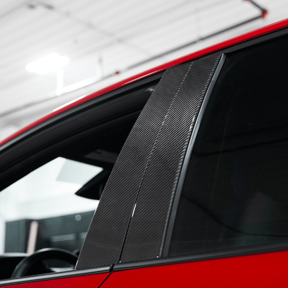 JDMuscle [23-24 Toyota GR Corolla] Carbon Fiber Exterior B-Pillar Covers (4PC)