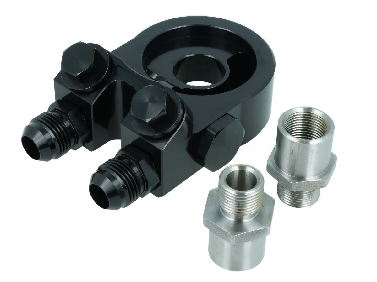 BOOST Products Oil Filter Sandwich Adapter with Thermostat (70 C) and 4x ORB Dash 8 Ports - satin black (OF-D8-B)