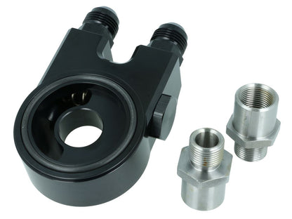 BOOST Products Oil Filter Sandwich Adapter with Thermostat (70 C) and 4x ORB Dash 8 Ports - satin black (OF-D8-B)