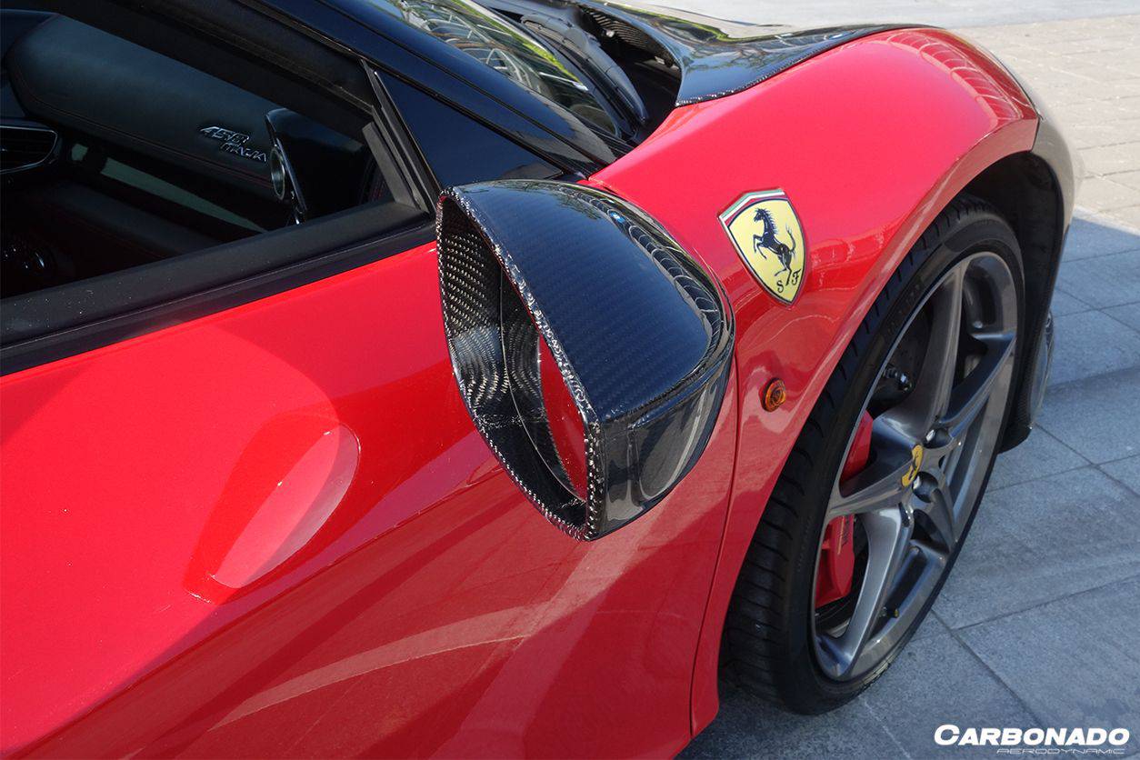 Carbonado 2010-2015 Ferrari 458 OE Style DRY Carbon Fiber Mirror Replacement | Coupe, Spider, Speciale