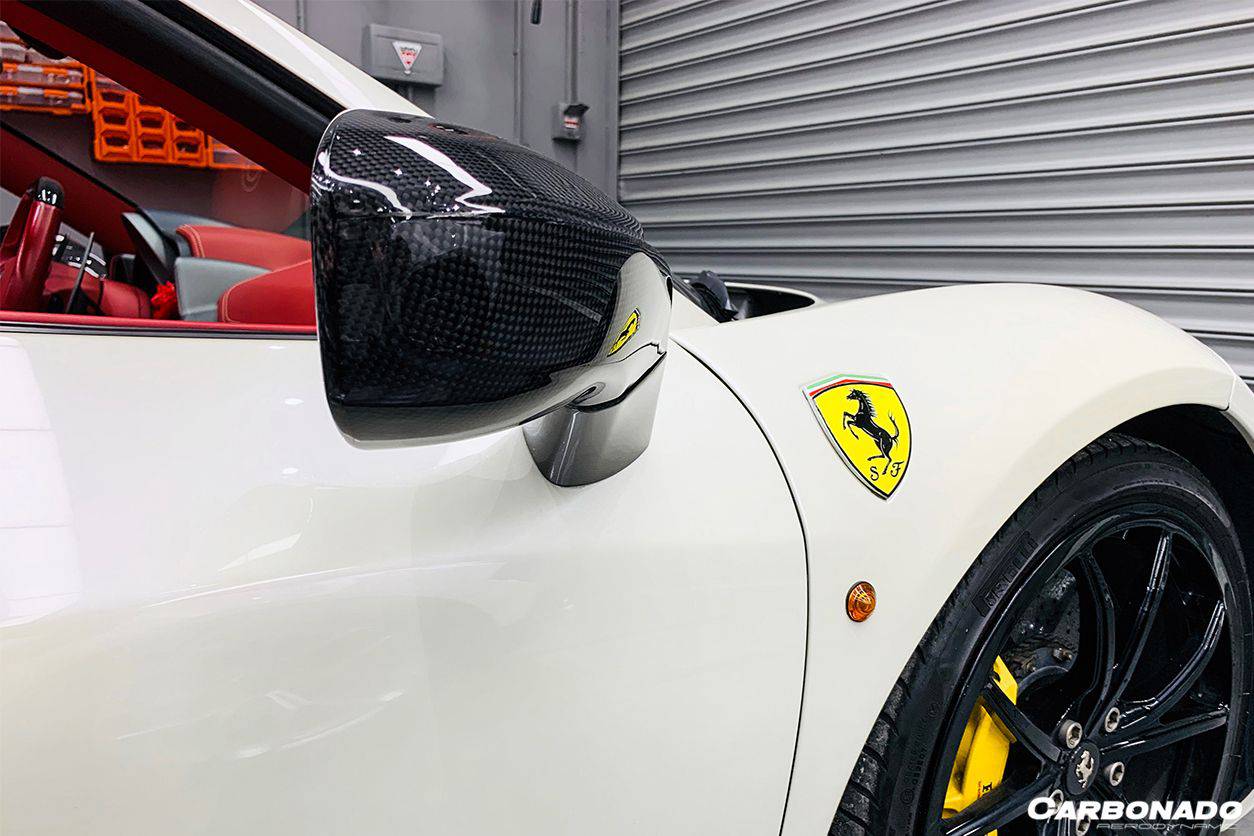 Carbonado 2010-2015 Ferrari 458 OE Style DRY Carbon Fiber Mirror Replacement | Coupe, Spider, Speciale