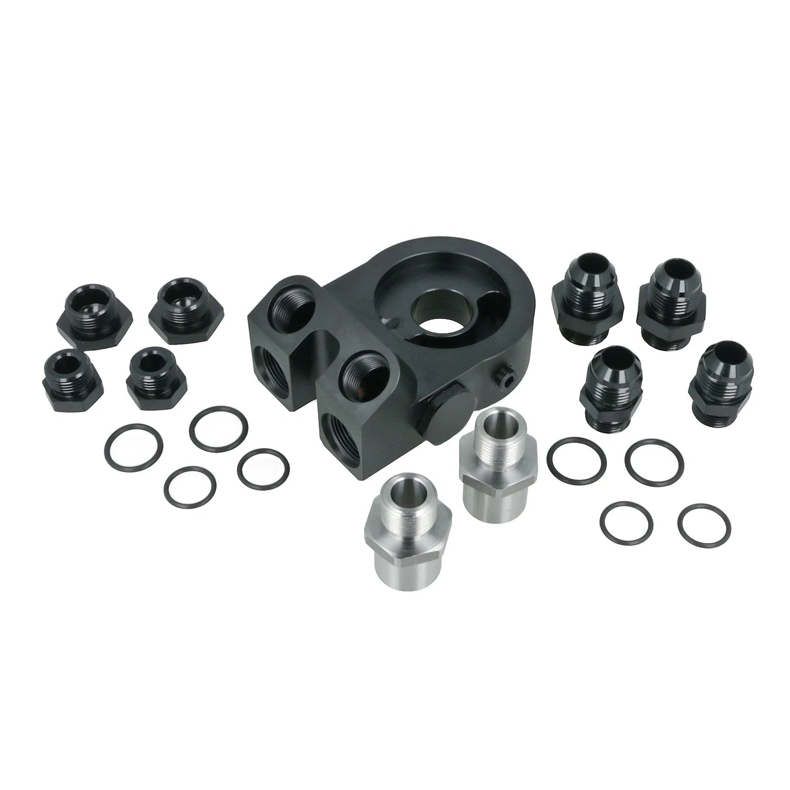 BOOST Products Billet Oil Filter Sandwich Plate Adapter  w/ Thermostat, black anodized (OF-M22-BM)