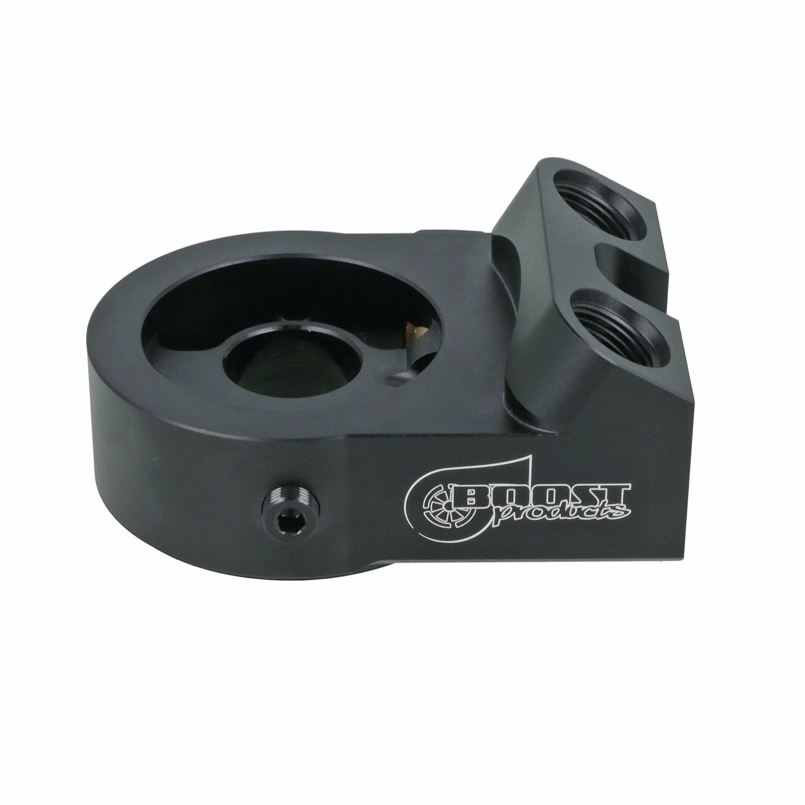 BOOST Products Billet Oil Filter Sandwich Plate Adapter  w/ Thermostat, black anodized (OF-M22-BM)