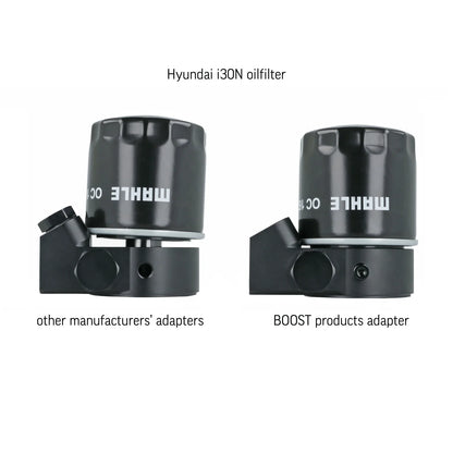 BOOST Products Billet Oil Filter Sandwich Plate Adapter  w/ Thermostat, black anodized (OF-M22-BM)