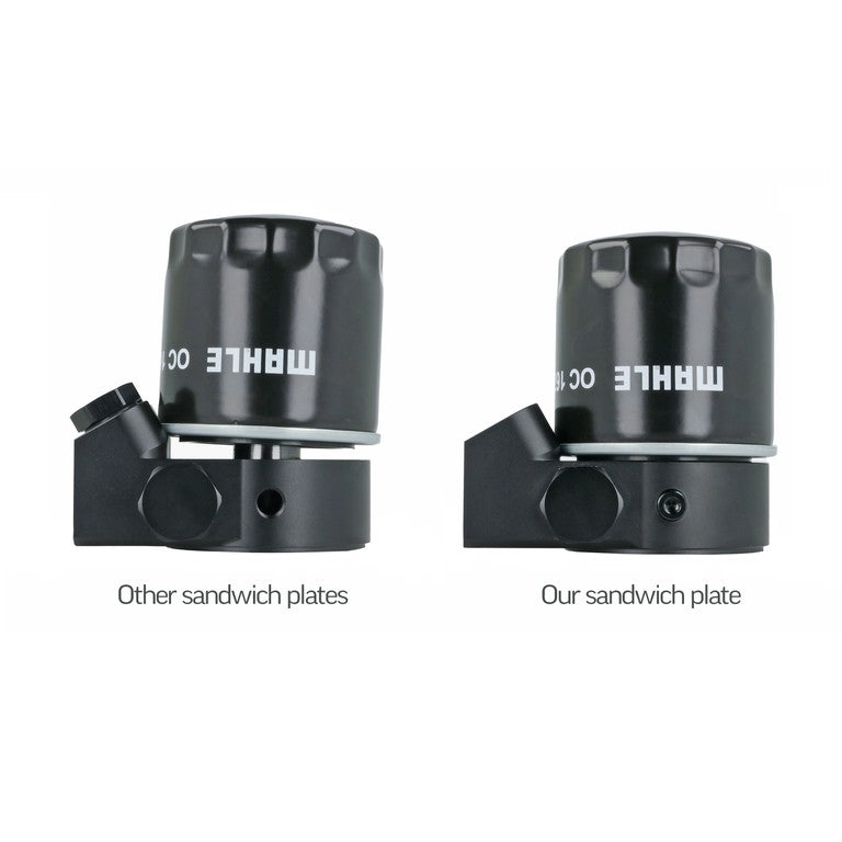 BOOST Products Billet Oil Filter Sandwich Plate Adapter  w/ Thermostat, black anodized (OF-M22-BM)